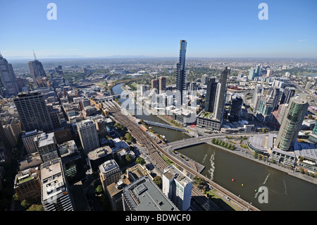 Centro citta' d'uccello vista aerea dal ponte di osservazione sulla Torre di Rialto Melbourne Australia Foto Stock