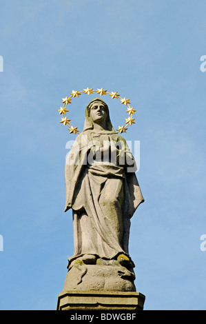 La statua della Vergine Maria, la chiesa di San Nicola, originariamente la chiesa di Brauweiler Abbey, un ex monastero benedettino, Brauw Foto Stock