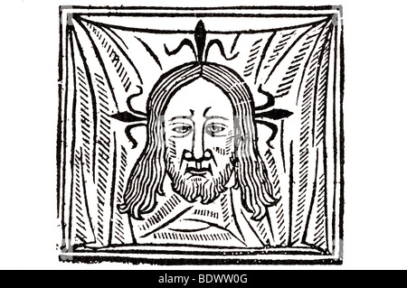 W de worde 1508 dystruction di Gerusalemme sudarium il volto di Gesù che indossa un Fleur de Lis nimbus senza un cerchio su un tovagliolo Foto Stock