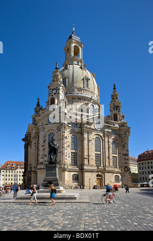 La Frauenkirche di Dresda, capitale della parte orientale dello stato tedesco della Sassonia Foto Stock