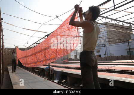 Blocco Stampa su tessuto in Bikaner Rajasthan in India Foto Stock