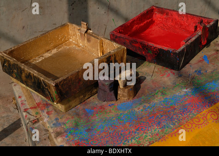 Blocco Stampa su tessuto in Bikaner Rajasthan in India Foto Stock