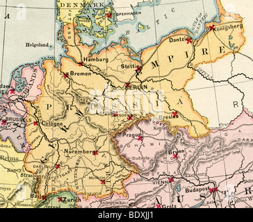 Originale vecchia mappa della Germania dal 1875 la geografia di un libro di testo Foto Stock