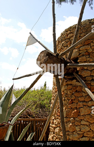 Il mulino a vento, Lychnostatis Open Air Museum, Museo della tradizionale cretese, vita Hersonissos Creta, Grecia, Europa Foto Stock