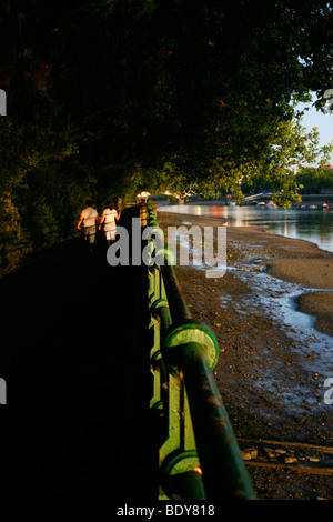 Thames Path in esecuzione accanto al Fiume Tamigi a vescovi Park, Fulham, Londra, Regno Unito Foto Stock