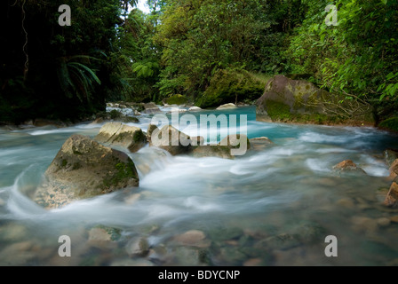 Rapids nel Rio Celeste, Tenorio Il Parco Nazionale del Vulcano, Costa Rica. Foto Stock