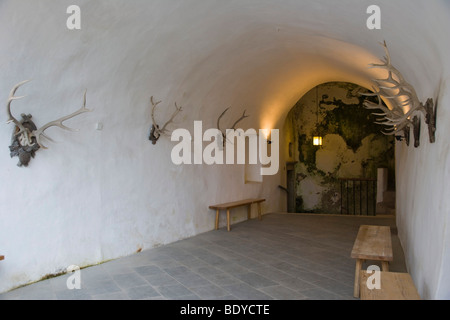 Interno del castello Predjama, Predjamski grad, vicino a Postojna, Carniola interna, Slovenia, Europa Foto Stock