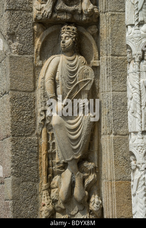 Il re Davide in ingresso sud (Puerta de las Platerias) Chiesa di Santiago de Compostela, Spagna del nord, la Galizia, Spagna Foto Stock