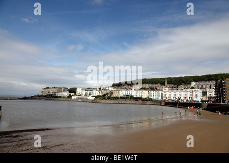 Vista del lago marino con testa di ancoraggio nella distanza weston-super-mare SOMERSET REGNO UNITO Foto Stock