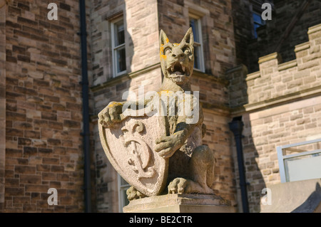 In pietra scolpita cat in ingresso al castello di Stormont, Belfast Foto Stock