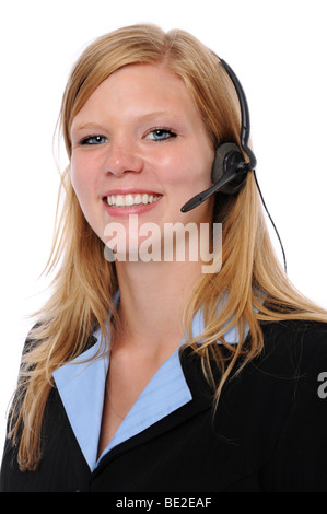 Bella giovane donna con cuffia Foto Stock