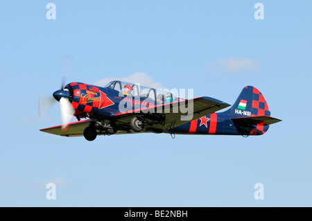 Ex sovietica Yakovlev Yak-52 aeromobile di addestramento, il più grande d'Europa incontro dei piani vintage a Hahnweide, Kirchheim-Teck, Baden Foto Stock