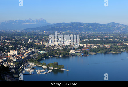 Bregenz, il lago di Costanza, vista da Pfaender lookout point, Vorarlberg, Austria, Europa Foto Stock
