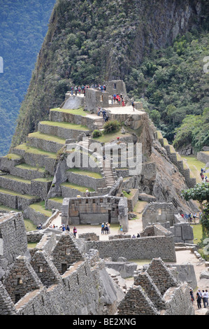 Osservatorio Intihuatana, Inca insediamento, Quechua insediamento, Machu Picchu, Perù, Sud America, America Latina Foto Stock