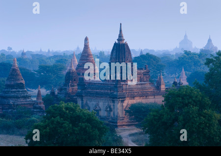 Atmosfera mattutina sopra il campo a pagoda, tempio, Zedi, Old Bagan, pagano, birmania, myanmar, Asia Foto Stock