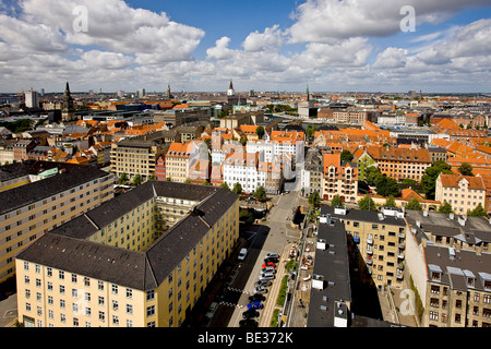 Vista di Copenhagen dalla parte superiore della nostra Chiesa Salvatori, Copenaghen, Danimarca, Europa Foto Stock