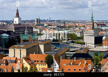 Vista di Copenhagen dalla parte superiore della nostra Chiesa Salvatori, Copenaghen, Danimarca, Europa Foto Stock