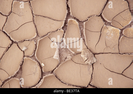 Letto di fiume dopo una lunga siccità, dettaglio Foto Stock