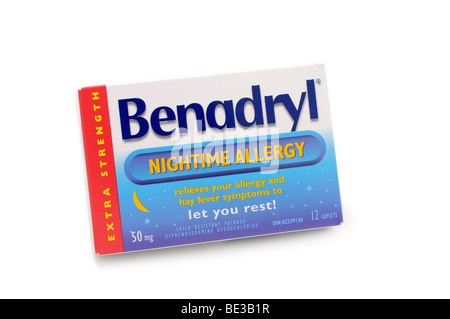 Scatola di Benadryl (difenidramina) Allergia caplet. Foto Stock