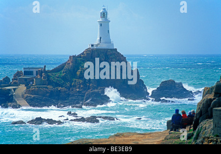 Corbière Lighthouse, isola di Jersey, Isole del Canale Foto Stock