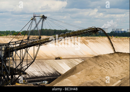 Carbone marrone le miniere a cielo aperto a nord di Cottbus, carbone fossile bruno power station Jaenschwalde, Brandeburgo, Germania, Europa Foto Stock