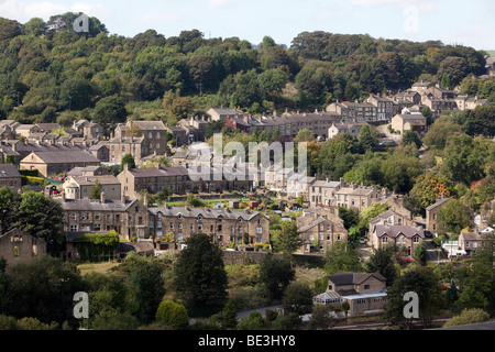 Regno Unito, Inghilterra, Yorkshire, Haworth, villaggio di case di collina Foto Stock