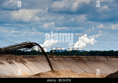 Striscia di lignite mining Cottbus Nord e centrali a carbone vegetale Jaenschwalde, Lausitz, Brandeburgo, Germania, Europa Foto Stock