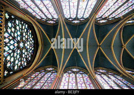 Cainte-Chapelle, alto gotico, vista interna del soffitto, cappella superiore, Parigi, Francia, Europa Foto Stock