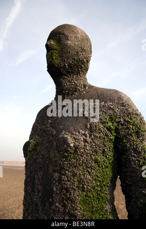Un altro luogo di Antony Gormley su Crosby Beach, Liverpool. Foto Stock