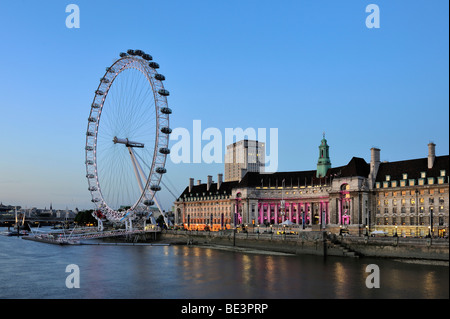 Vista sul Fiume Tamigi, a 135 metri di altezza il London Eye o Millennium Wheel, England, Regno Unito, Europa Foto Stock