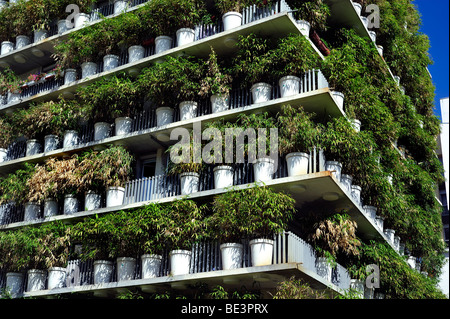 Parigi, Francia, quartiere verde "Torre Fiore" Appartamento Torre, dettaglio architettonico, edificio "Clichy Batignolles" giorno edifici pareti verdi, eco Foto Stock
