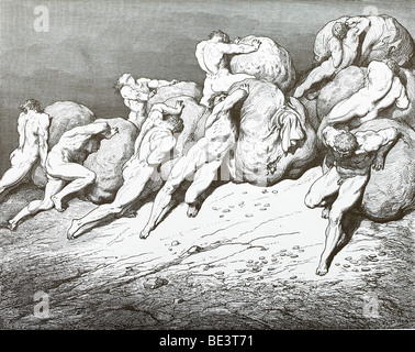 Gustave Dore illustrazione dell 'l'Avaricious e prodigo' dalla Divina Commedia di Dante Foto Stock