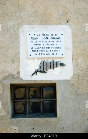 Ricordo nel piccolo villaggio di Languedoc di ST GENIES de Fontedit a Jean Bonhomme morto nel Neuengamme campo di concentramento Foto Stock