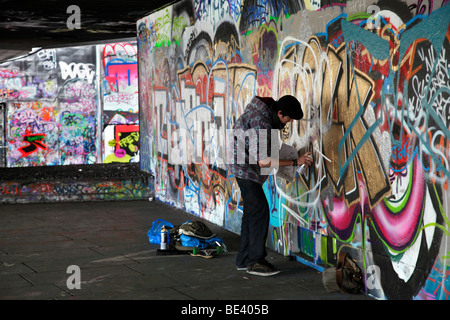 Graffit artisti sulla South Bank di Londra 16 Foto Stock