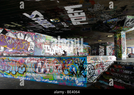 Graffit artisti sulla South Bank di Londra 17 Foto Stock