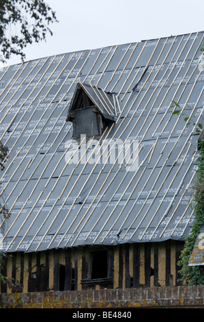 Il nuovo tetto vecchio garage Normandia Francia Foto Stock