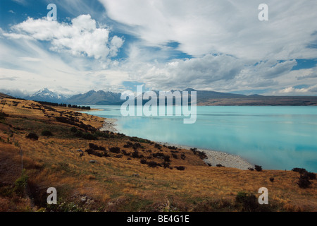 Nuova Zelanda - Isola del Sud - Aorangi - Lago Pukaki - Mt Cook in background Foto Stock
