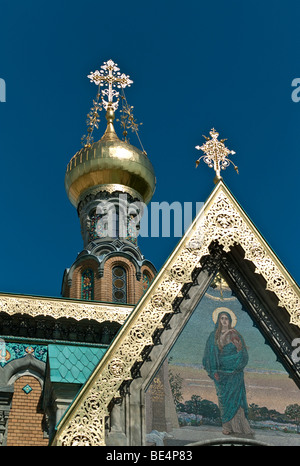 La cappella russa nello stile di una chiesa russa del XVI secolo, Mathildenhoehe, Darmstadt, Hesse, Germania, Europa Foto Stock