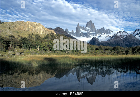 Mt. Fitz Roy riflettendo in un lago Foto Stock