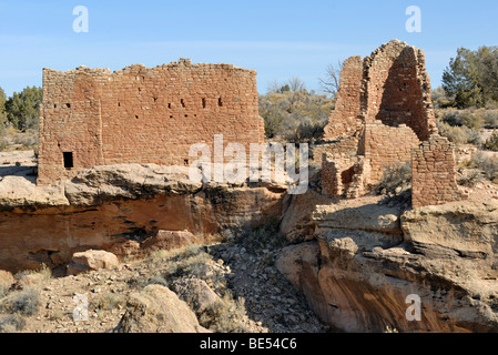 Resti di edifici storici del Puebloans ancestrale, Hovenweep Castello, attorno al 1200 D.C. poco rovina Canyon, Hovenweep compit Foto Stock