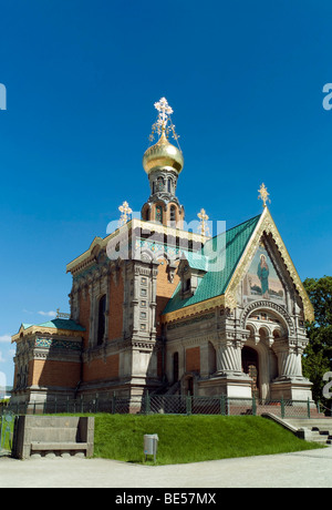 La cappella russa nello stile di una chiesa russa del XVI secolo, Mathildenhoehe, Darmstadt, Hesse, Germania, Europa Foto Stock