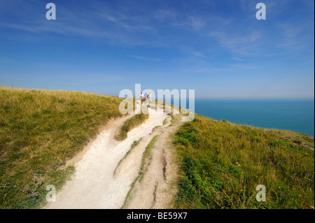 Il sentiero sul crinale delle Scogliere Bianche di Dover, Kent, England, Regno Unito, Europa Foto Stock