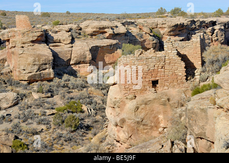 Resti di edifici storici in Puebloans ancestrale, tipo unità di casa anteriore, torre posteriore sinistra punto, attorno al 1200 D.C. poco Foto Stock