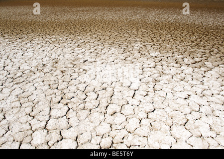 Il incrinato, fango secco letto di Lake Elementaita vicino a Nakuru nel Kenya occidentale. Foto Stock