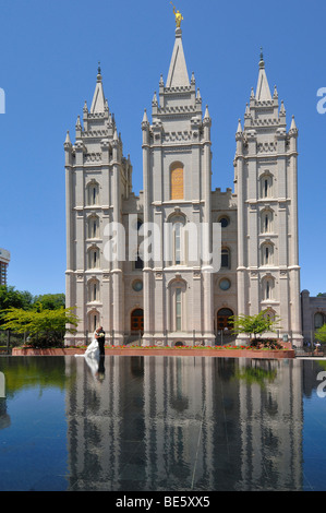 Il Tempio Mormone al Temple Square si trova nel cuore di Salt Lake City, Utah, Stati Uniti d'America Foto Stock