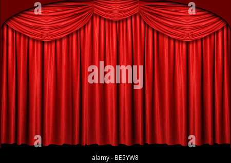 Red sipario di un palcoscenico con ingresso ad arco Foto Stock