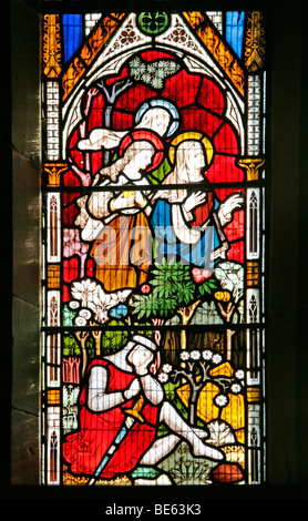 Vetrata di Clayton & Bell raffigurante le tre Maries che visitano la tomba di Cristo, la chiesa di San Gregorio, Offchurch, Warwickshire Foto Stock