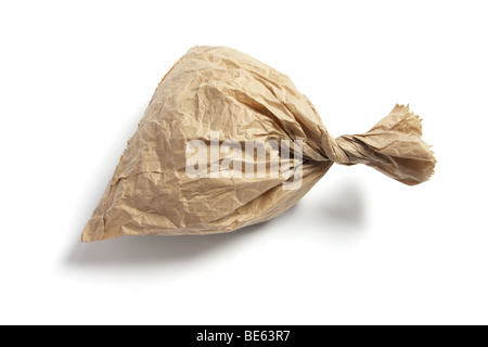 Crumpled marrone sacchetto di carta Foto Stock