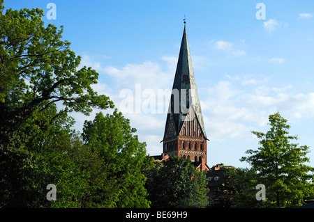 Torre di S. Johannis chiesa gotica in mattoni 1470, Lueneburg, Bassa Sassonia, Germania, Europa Foto Stock