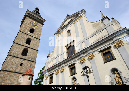 Torre Nera, la Cattedrale di San Nicola, Ceske Budejovice, anche Bohemian Budweis, Budvar, Boemia, Repubblica Ceca, Europa Foto Stock